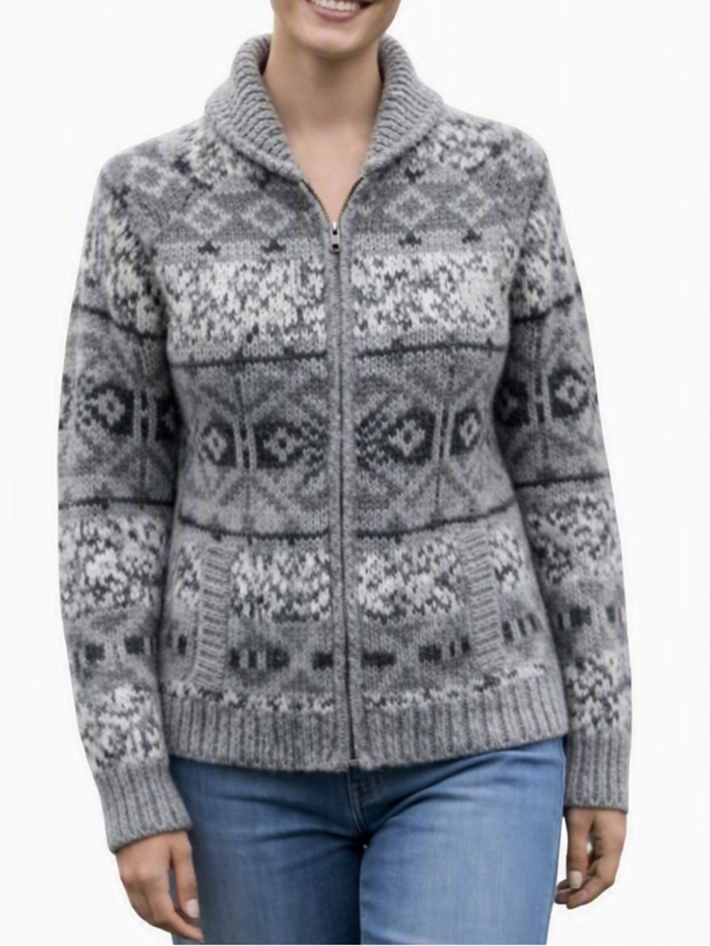 Eddie Bauer Cowichan Style Sweater Wool Alpaca Blend Zip Cardigan Jacket Grey S